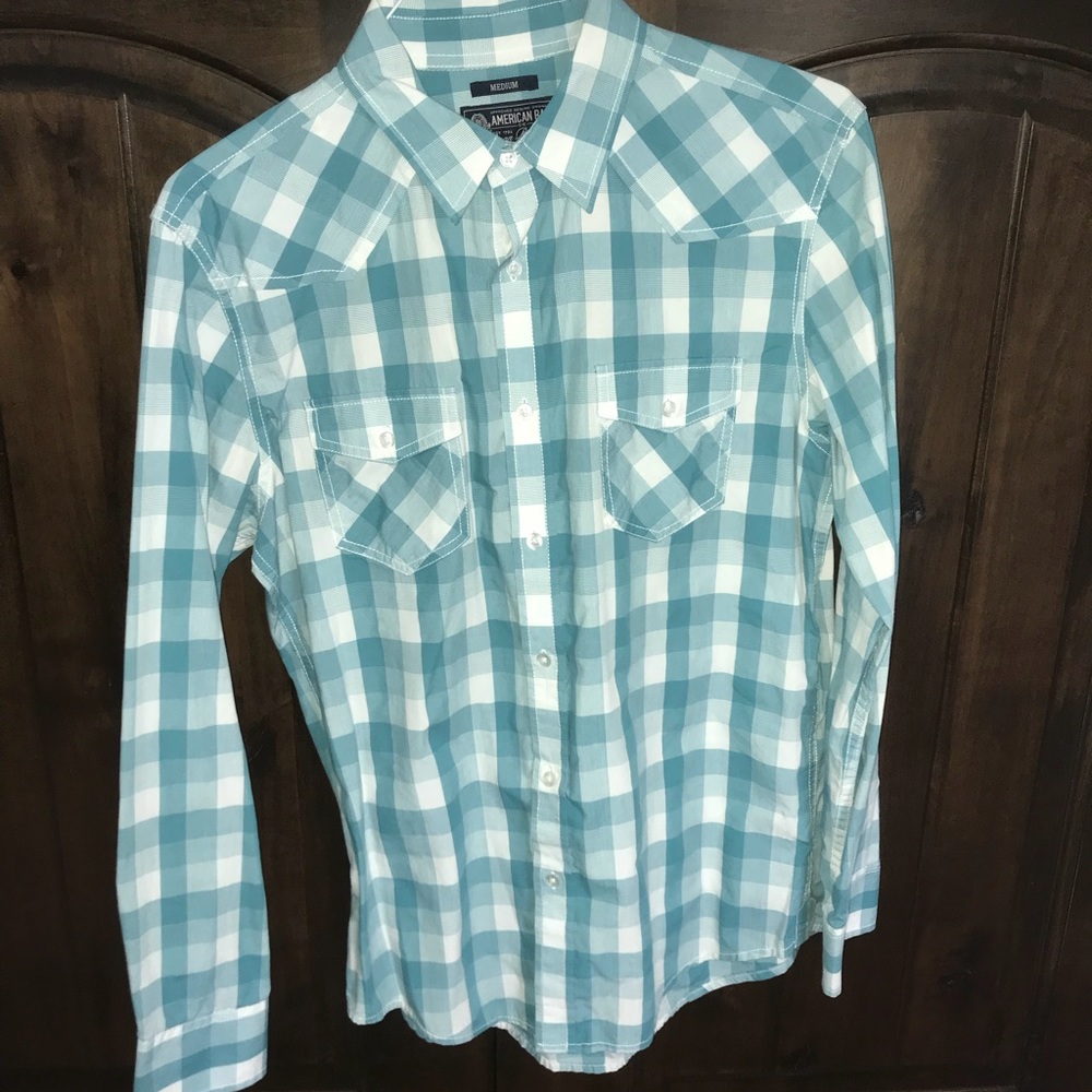 Men’s Blue Plaid Button Down